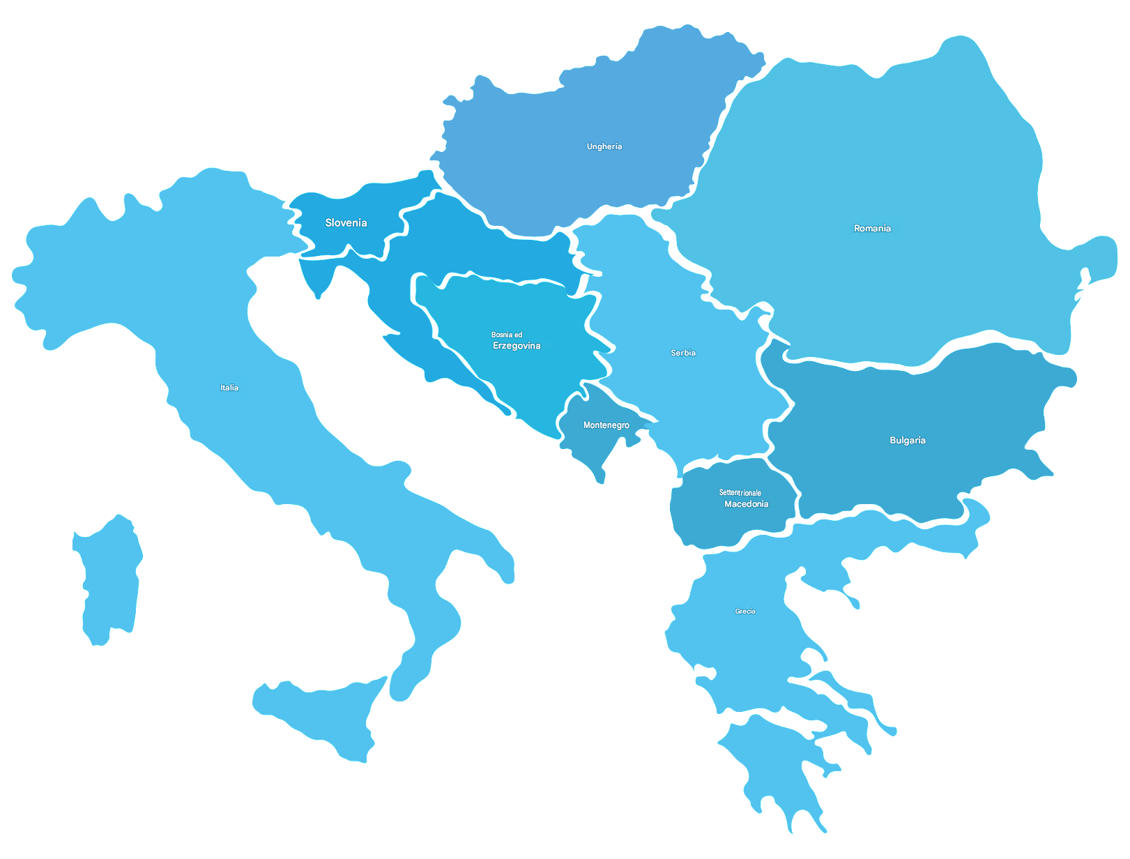Mappa della distribuzione internazionale Aquachem in italiano